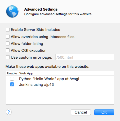 Server.app - Websites' Edit Advanced Settings